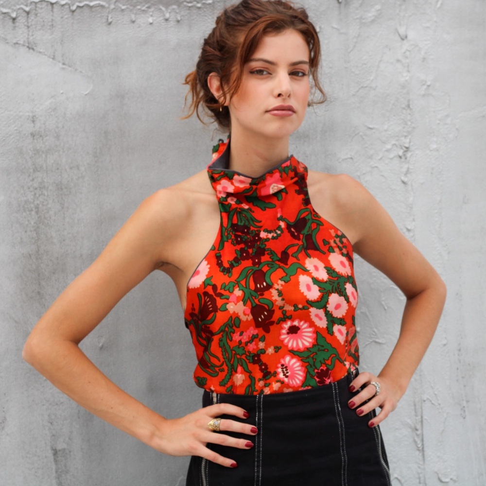 vintage reversible silk halter neck top